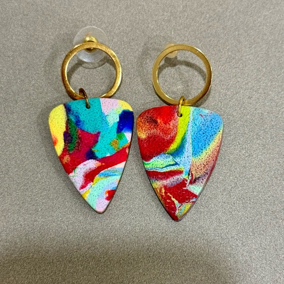BR Design Co. Pop Art Triangle Clay Polymer Neon Dangle Earrings - Picture 1 of 2